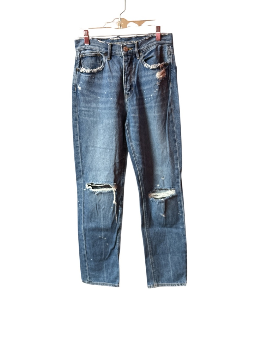 American Eagle Outfitters Slim Straight med-wash Distressed Blue Jeans